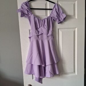 Lavender Off-Shoulder Ruffle Dress